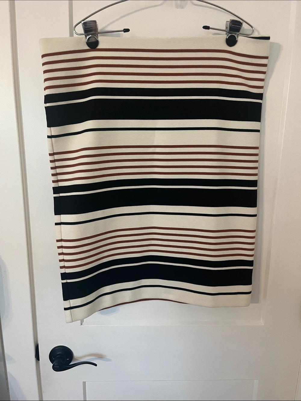 LOFT Striped Black, Cream & Brown Pencil Skirt